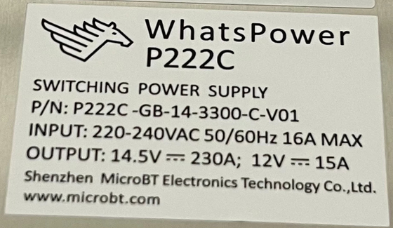 Whatspower P222C Voeding PSU voor Whatsminer M30s M31s M32