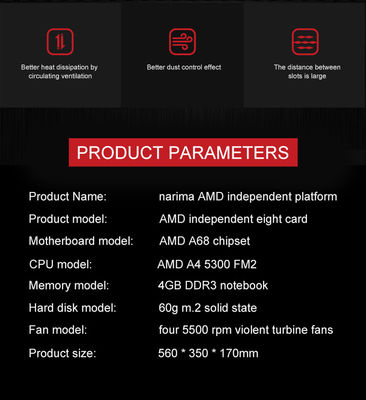 AMD A4 5300 FM2-Mijnbouw Rig Frame 8 het Notitieboekjegeheugen van Gpu 4GB DDR3